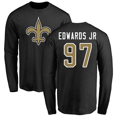 Men New Orleans Saints Black Mario Edwards Jr Name and Number Logo NFL Football #97 Long Sleeve T Shirt->new orleans saints->NFL Jersey
